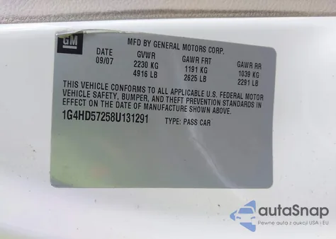 2008 Buick Lucerne Cxl z USA, uszkodzony, nr VIN 1G4HD57258U131291